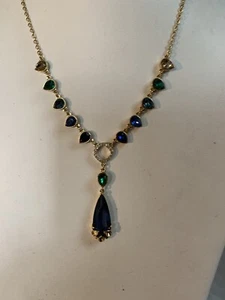 NWOT Carolee god tone Blue & green crystal  18" necklace Sample Sale P344 - Picture 1 of 6