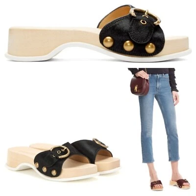 Sz 8 / 38 MARC JACOBS Black Anita Calf Hair Sandals Slides Clogs RARE - Image 1 of 4
