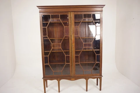 Victorian Inlaid Walnut 2 Door Display Cabinet Bookcase, Scotland 1900, H157 Cover