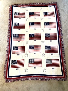 Vintage U.S. Flags Woven Throw Blanket Museum Fine Arts Boston 72x50 Americana - Picture 1 of 8