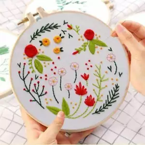 Embroidery Starter Kit w/ Floral Pattern and Instructions - Cross Stitch Kit - Picture 1 of 6