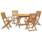 5 Pcs Foldable Garden Dining Set Weather Resistant Wooden Outdoor Furniture