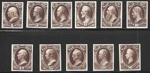 U.S., 1873, Scott #O83TC4c-O93TC4c, Set of 11 Atlanta Brown Trial Color Proofs - Picture 1 of 1