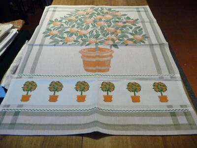 Torchon neuf " Orangers  " bande brodée  ( 77 x 60 cms ) - Photo 1/4