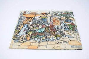 Vintage Anton Pieck Flower Market Scene Resin Art Engraving 10"x8". - Picture 1 of 6