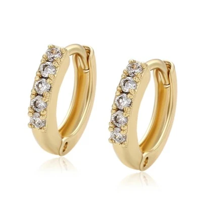 Hoop Earrings CZ Stone 14k Gold Plated Luxury Jewelry - Image 1 of 4