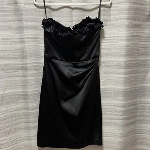White House Black Market Black Dress Sz6 Satin Ruffled Strapless Holiday Party - Picture 1 of 19