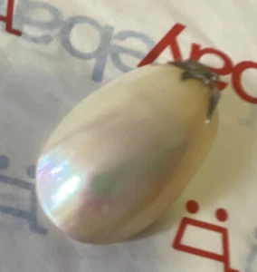 Vintage Pendant Huge Mother of Pearl Dome Shell Solid 2” with Silver Decorative - Picture 1 of 19