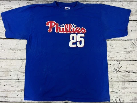 Majestic Jim Thome #25 Philadelphia Phillies Men's Blue Jersey T-Shirt - XXL Cover