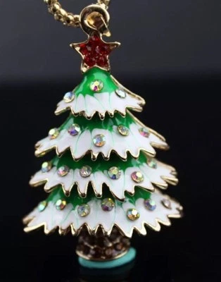 Betsey Johnson ожерелье рождественская елка белый снег золото кристаллы подарочная коробка сумка - Изображение 1 из 4