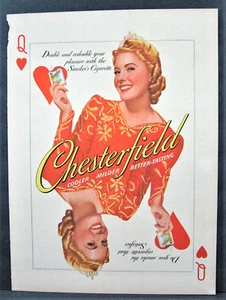 Vintage 1940 Chesterfield Cigarette Magazine Ad Full Pg Gorgeous Queen Of Hearts - Picture 1 of 1