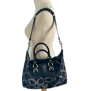 Coach Madison Sabrina Op Art Black Satchel Bag Purse 13861 Sateen Shoulder Bag - Picture 1 of 13