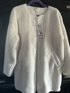 NEW! Lululemon Collarless Textured Fleece Full Zip in White Opal Sherpa Size 12 - Picture 1 of 6