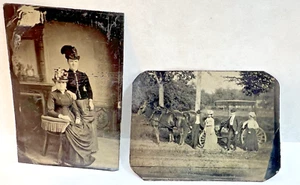 2 foto tipo antq (1800), entrambe 2,5"x3,5": donne in cappello; coppie con carrozza - Foto 1 di 7