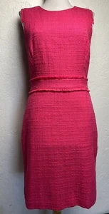 nwt J Crew Tweed Sheath Dress Sz 4 Fringe Trim Fuchsia Cotton Sleeveless H7911 - Picture 1 of 9