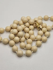 Vintage French Ivory Lucite Plastic Round Beaded Necklace 32" - Picture 1 of 14
