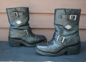 Harley Davidson Damen schwarz Leder Schnalle Motorradstiefel Größe 7 Reißverschluss - Bild 1 von 8