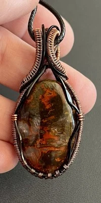 Ágata Costura Marruecos ~ Hecho a mano Sin deslustre alambre de cobre envuelto colgante 1d Foto 1 de 4