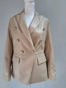 NWOT Unbranded Sz M/10 Faux Leather Double Breasted Blazer 45% Cotton Or Pr $130 - Picture 1 of 11