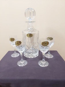 Vintage Block 24% Bleikristall Karaffe Schnapsflasche - 4 Cordials Gläser - Bild 1 von 20
