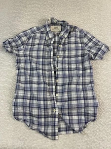 Kardo Wildfang Shirt Womens Small Blue White Plaid Short Sleeve Button Down - Picture 1 of 9