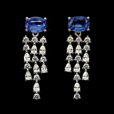 925 Sterling Silver Earrings Oval Kyanite 7x5mm Natural Gemstone Jewelry - Image 1 of 4