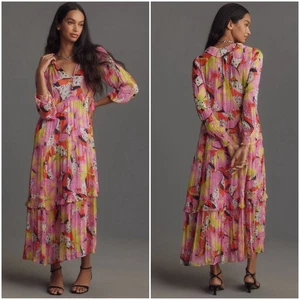 ANTHROPOLOGIE Yukiko Noritake NWT Marais Printed Chiffon Maxi Dress Canary XXS - Picture 1 of 11