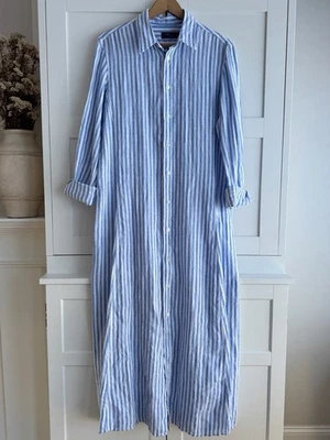 Camisa Polo Ralph Lauren de lino a rayas azul blanco talla 12 Foto 1 de 4