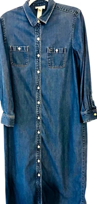 JONES NEW YORK SPORT PETITE TENCEL-COTTON DENIM MAXI SHIRTDRESS, POCKETS, SZ 14P - Image 1 of 4