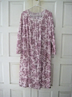Croft & Barrow Long Sleeve Lace Trim Pink Floral  Nightgown Size Medium - Image 1 of 4