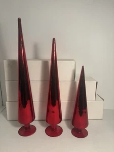 Vintage seltene Gumps rote Quecksilber Glas Weihnachtsbaum Zapfen 3er Set MCM - Bild 1 von 14