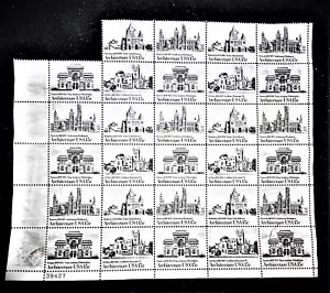 US 15¢ Postage Stamps Block of 29 ARCHITECTURE USA Scott #1838, 1839, 1840, 1841 - Picture 1 of 3
