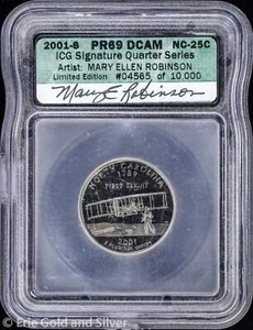 2001-S 25C Proof North Carolina State Quarter ICG PR 69 DCAM | Artist Signed - Picture 1 of 4