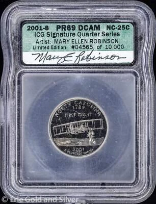2001-S 25C Proof North Carolina State Quarter ICG PR 69 DCAM | Artist Signed - Image 1 of 4