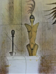 unleserlich signiert, Erotik TOP-Farbradierung 1982: Frau mit VOGELMASKE 42 /50 - Bild 1 von 12