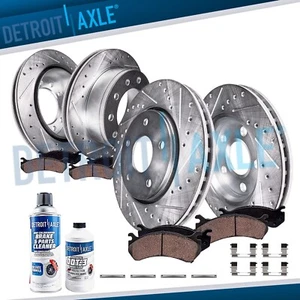Front Rear Drilled Slotted Rotors Brake Pads for 2003 - 2011 Lincoln Town Car - Picture 1 of 8