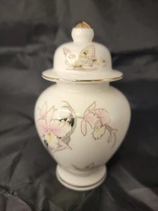Vintage fine China Japanese Japan Ginger jar Pink Orchid Flower Butterfly - Picture 1 of 10