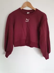 Women's Burgundy Puma Short Belly Top Jumper Sweatshirt Size UK XS - Picture 1 of 8
