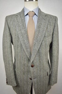 John Alexander Gray Herringbone 100% Wool Two Button Sport Coat Size: 40R - Picture 1 of 13