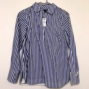 UVP 89,50 $ Talbots Petites Damen P blau weiß gestreifte Langarmbluse neu mit Etikett - Bild 1 von 6