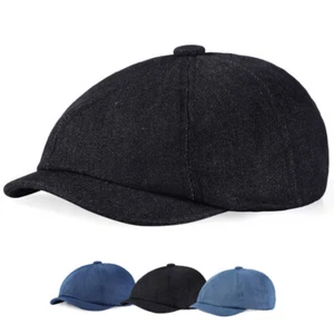 Men Denim Octagonal Duckbill Newsboy Cap Gatsby Golf Cabbie Driving Ivy Hat - Picture 1 of 7