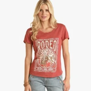 Panhandle PLUS 1X Rodeo Short Sleeve Graphic Tee Shirt Western Bronco Rusty Red - Picture 1 of 7