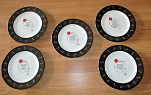 Pottery Barn lot of 5 Retro Bar Plates Black White Appetizer Cocktails Salad 8" - Picture 1 of 1