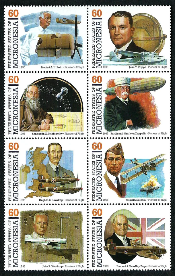 MICRONESIA, SCOTT # 233, MNH BLOCK - PIONEERS OF FLIGHT, AVIATION YEAR 1995 - Image 1 of 1