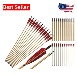 Unisex 33-Inch Wooden Archery Arrows with Iron Tips & Turkey Feathers - 12 Count - Picture 1 of 9