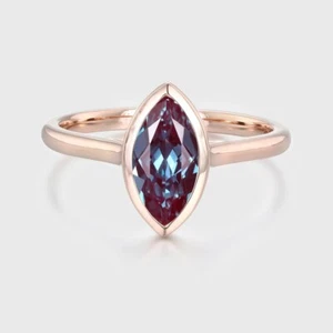 14K Rose Gold with Lab Grown Alexandrite Solitaire Engagement Ring Women Gift - Picture 1 of 4