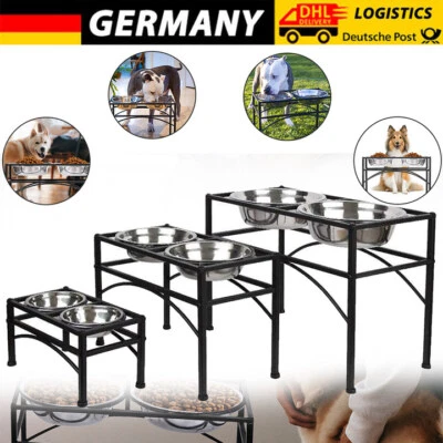 Futterstation Hund 2x Hundenapf Napfhalter Futterbar erhöht Fressnapf Hundebar - Bild 1 von 4