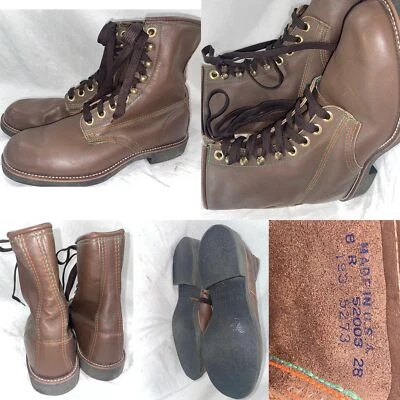 BOTAS DE TRABAJO DE COLECCIÓN AÑOS 60 70 NUEVAS PARA HOMBRE 8 CUERO MARRÓN TONO TU COSTURAS CORDONES Foto 1 de 4