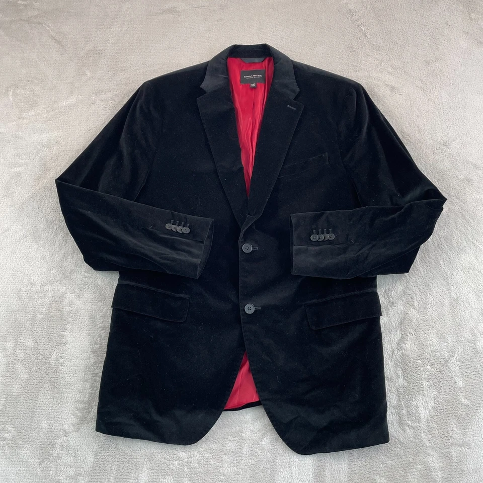 BANANA REPUBLIC Velvet Blazer Sports Coat Men 44R Black Tailored Slim Fit NWOT - Image 1 of 4