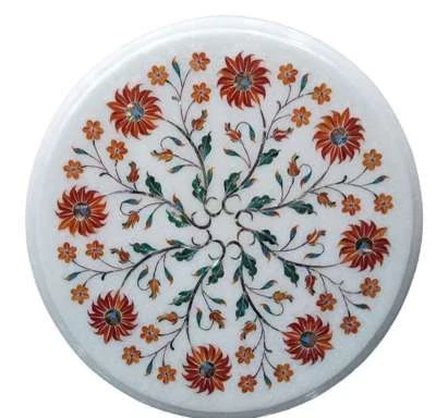 12" x 12" Side End Table Top Marble Inlay Floral Handmade Art Work - Image 1 of 4